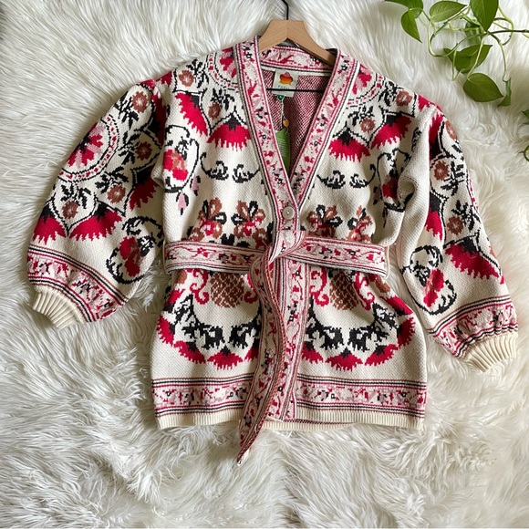 FARM Rio Cardigan Sweater Cashew Mandala Belted V-Neck Exclusive NWT - Picture 7 of 11